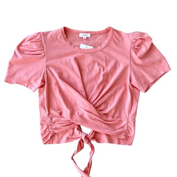 A.L.C. Monica Cotton Short Sleeve Twist Front Tie Back Cropped Tee, Size S - Picture 3 of 4